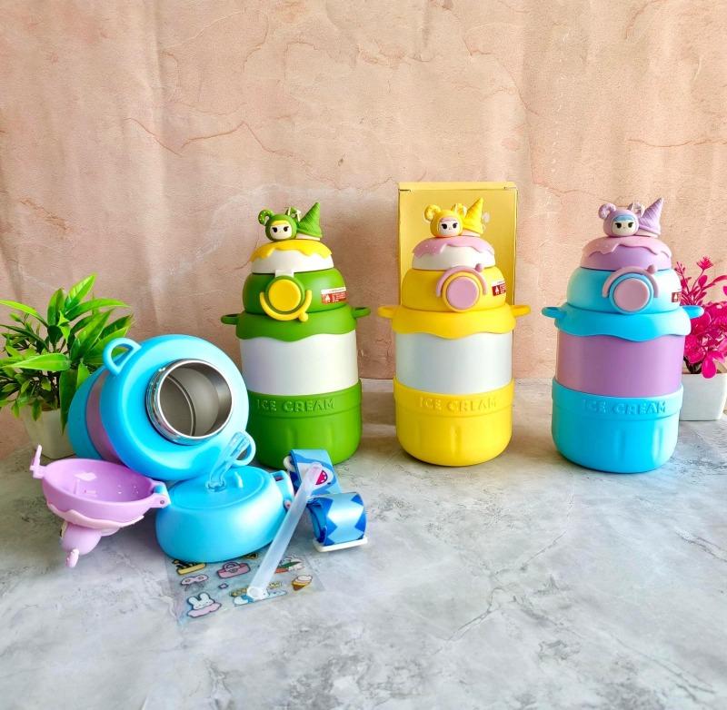550ML ICE-CREAM INSULATED SIPPER BOTTLE WITH STRAP &SILICONE SLEEVE